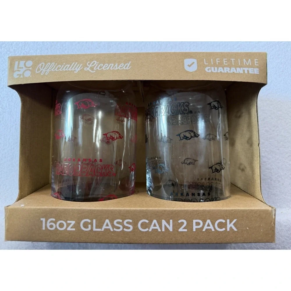 Arkansas Razorbacks 16oz Clear Glass Can Beer Glasses 2-Pack Gift Set